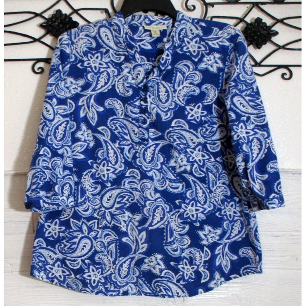 Appleseed's Women's Top Size PM 3/4 Sleeve Multicolored Paisley Round Neck